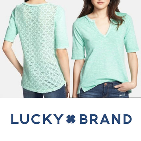 𝅺Lucky Brand Green Woven Knit Short Sleeved - Picture 1 of 6